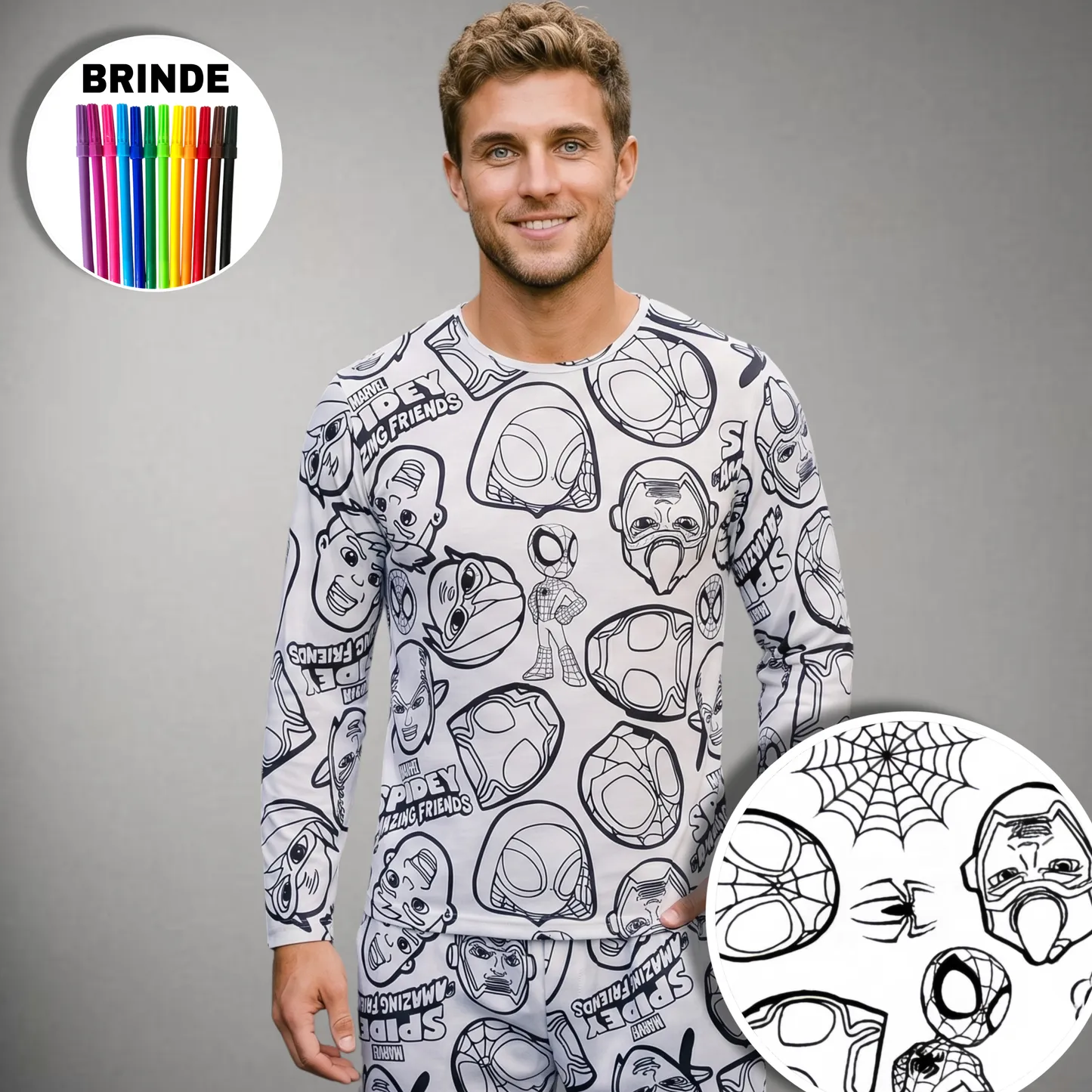 Pijama Adulto Manga Longa Spiderman Unissex