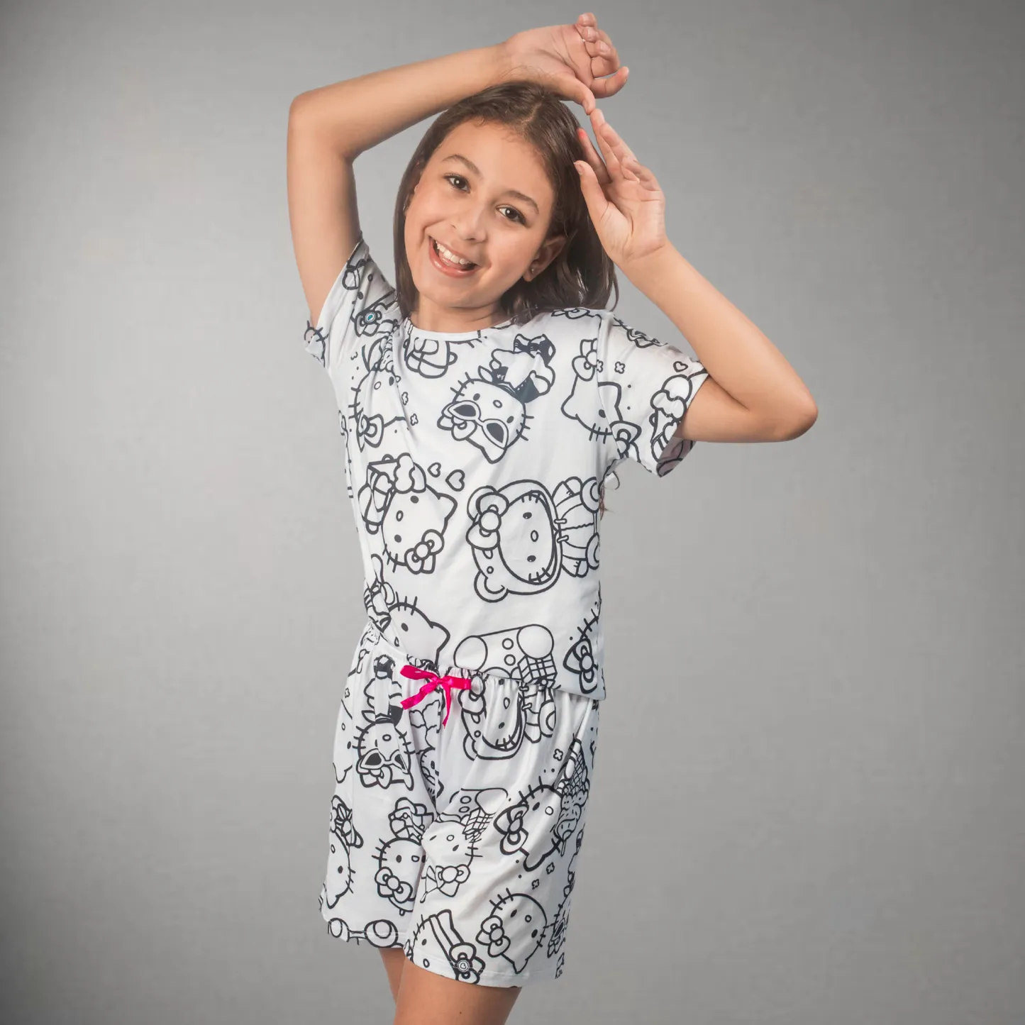 Pijama Infantil Manga Curta Hello Kitty Unissex
