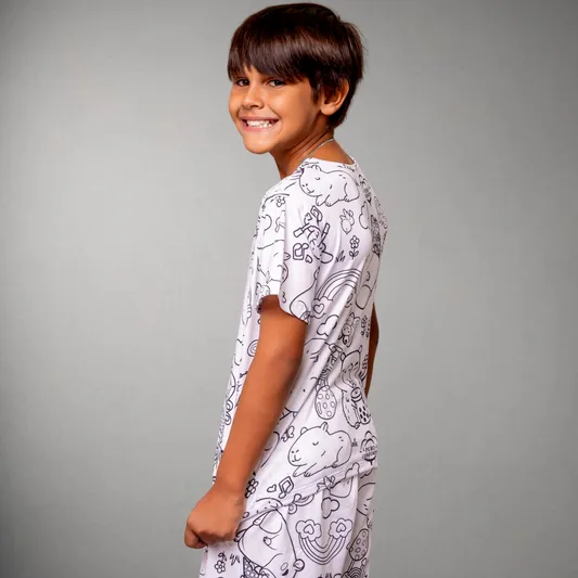 Pijama Infantil Manga Curta Capivara Unissex