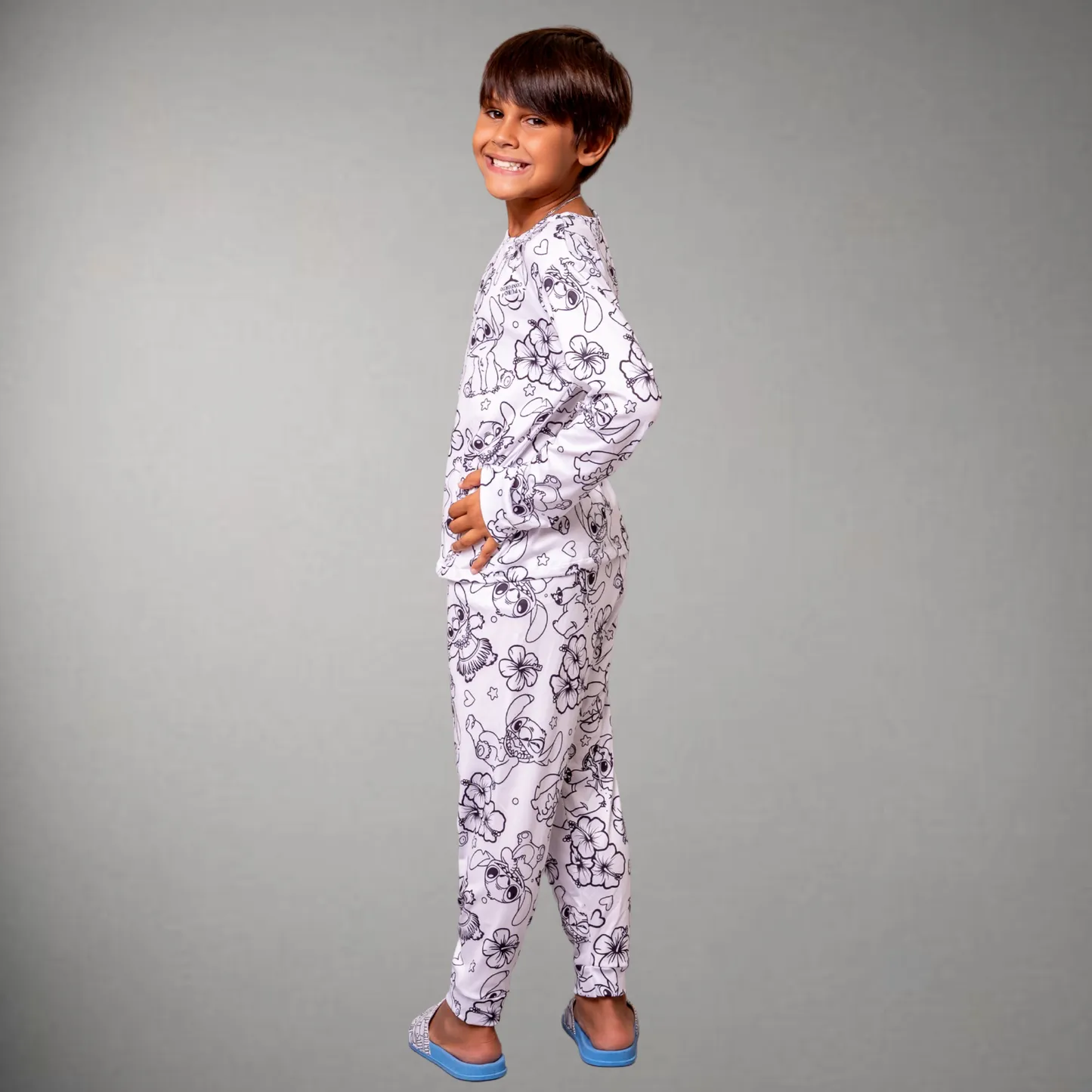 Pijama Infantil Manga Longa Stitch Unissex