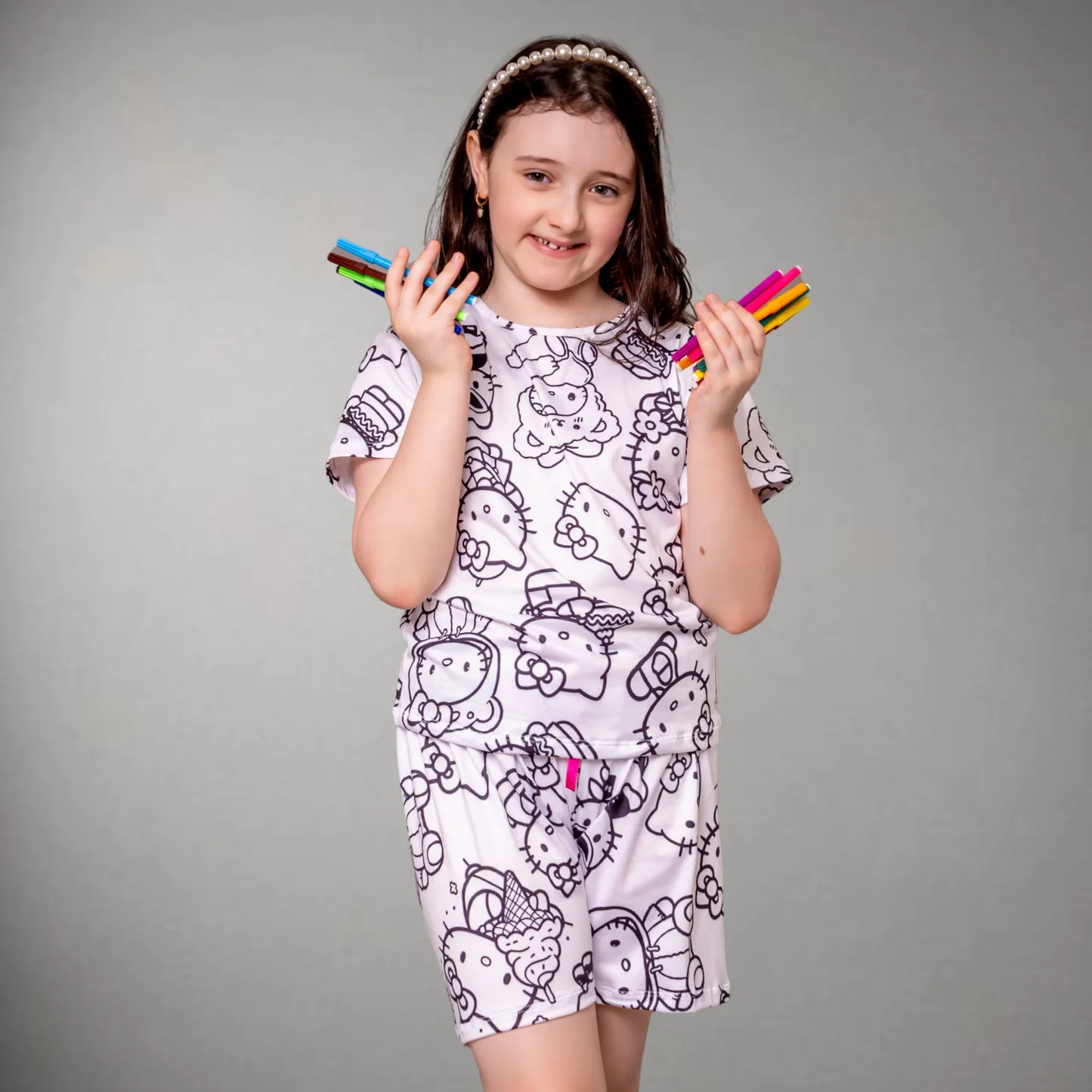 Pijama Infantil Manga Curta Hello Kitty Unissex