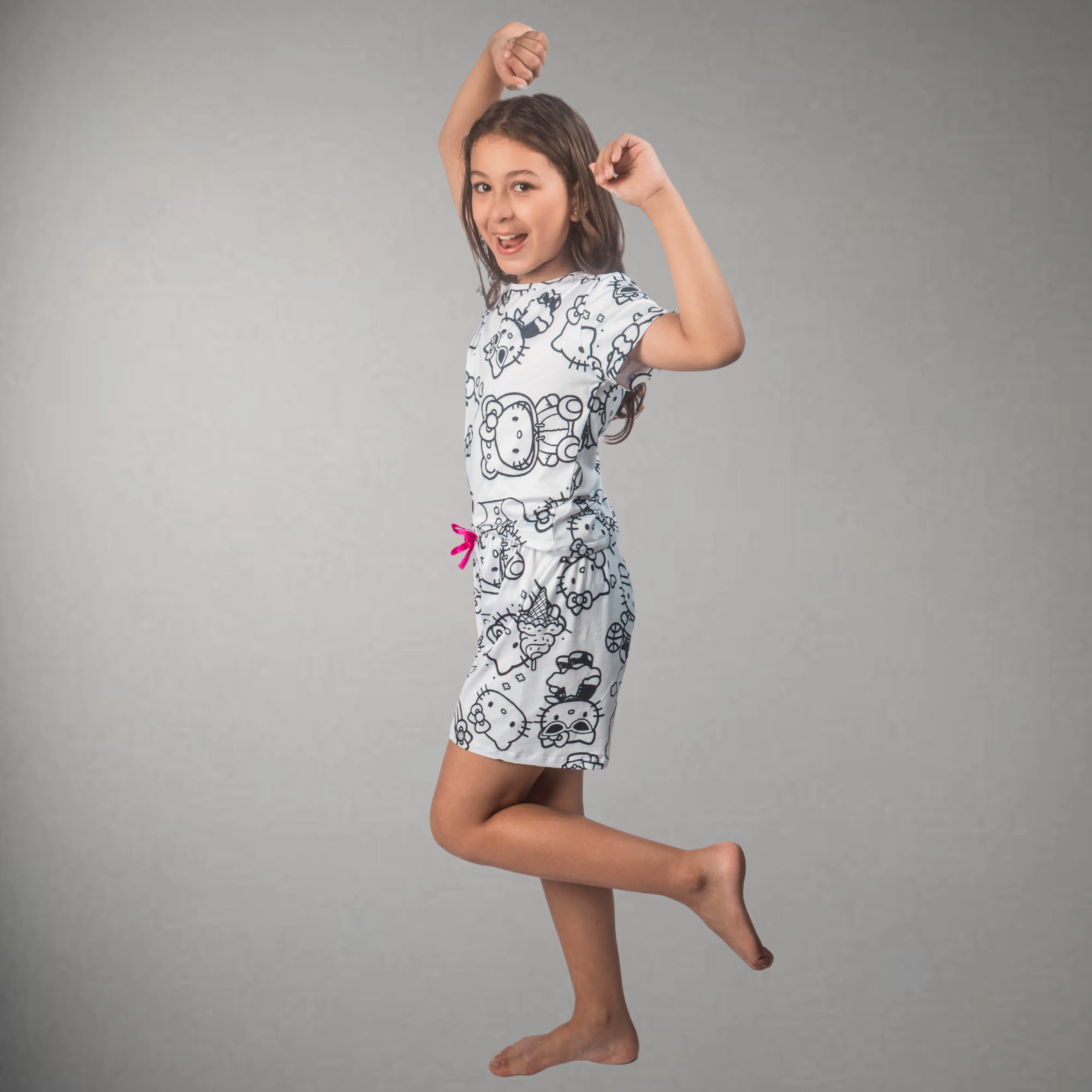 Pijama Infantil Manga Curta Hello Kitty Unissex