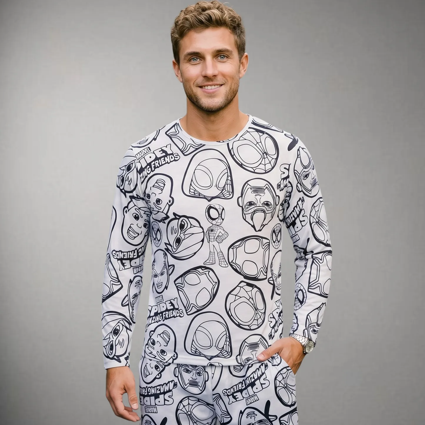 Pijama Adulto Manga Longa Spiderman Unissex