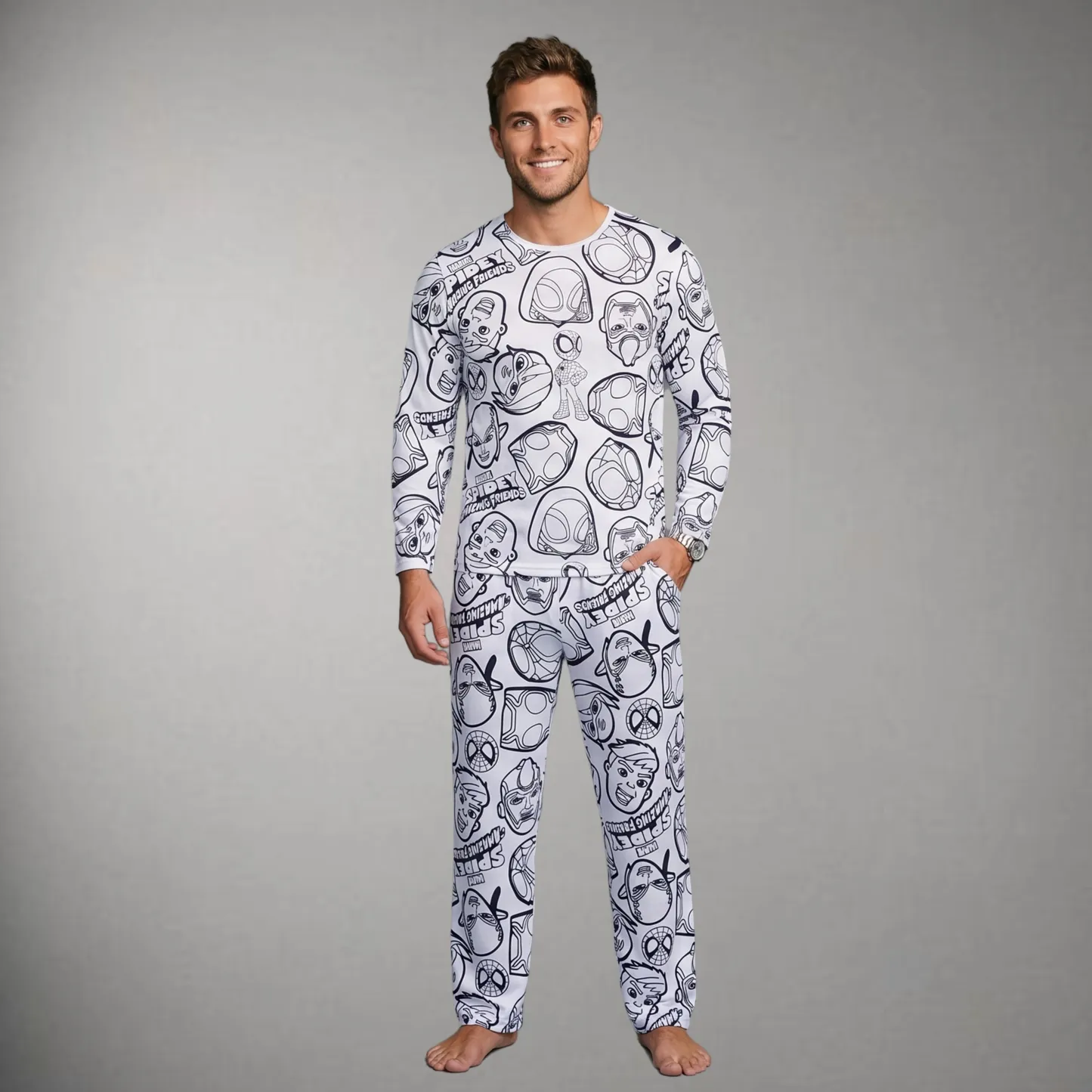 Pijama Adulto Manga Longa Spiderman Unissex