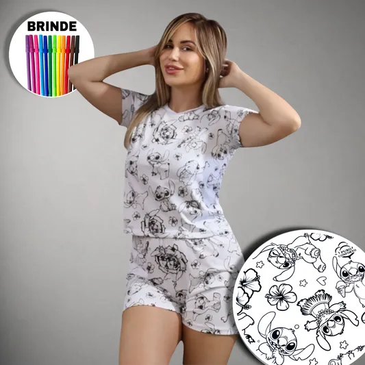 Pijama Adulto Manga Curta Stitch Unissex