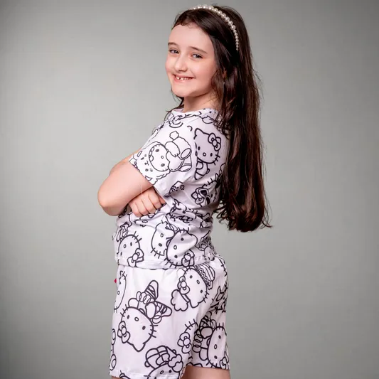Pijama Infantil Manga Curta Hello Kitty Unissex