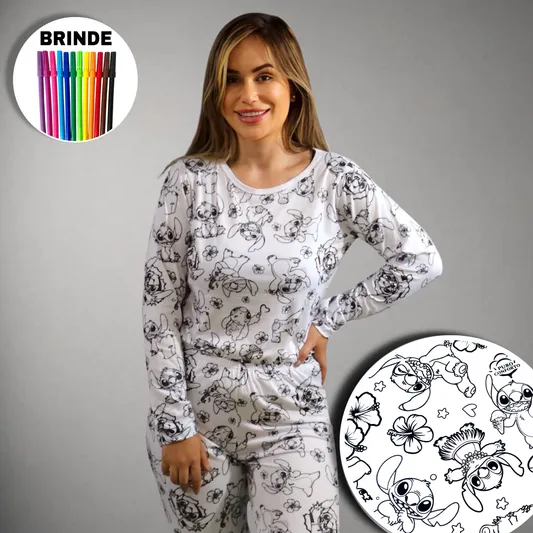 Pijama Adulto Manga Longa Stitch Unissex