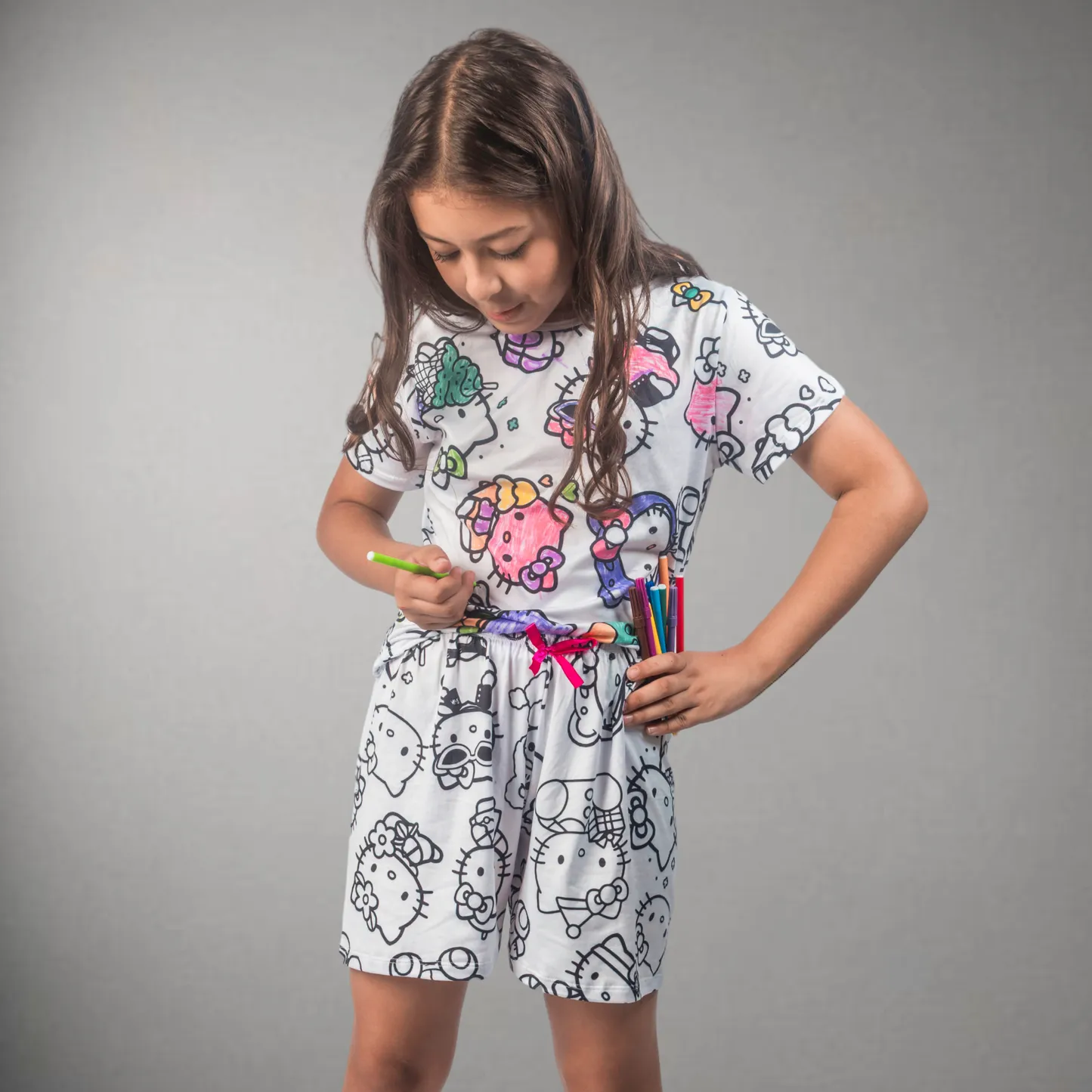 Pijama Infantil Manga Curta Hello Kitty Unissex