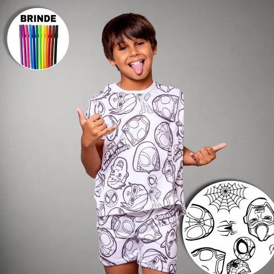 Pijama Infantil Manga Curta Spiderman Unissex
