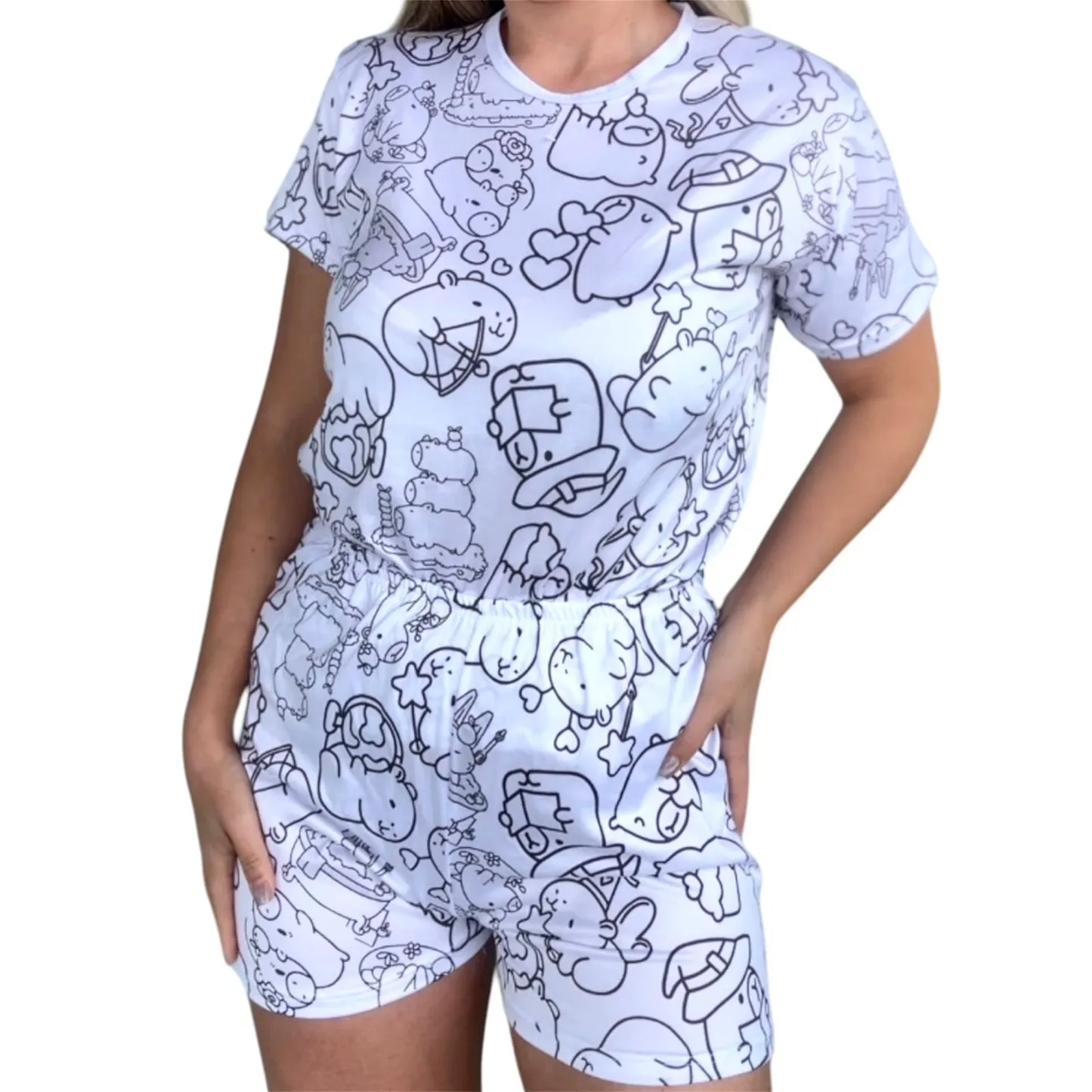 Pijama Adulto Manga Curta Capivara Unissex